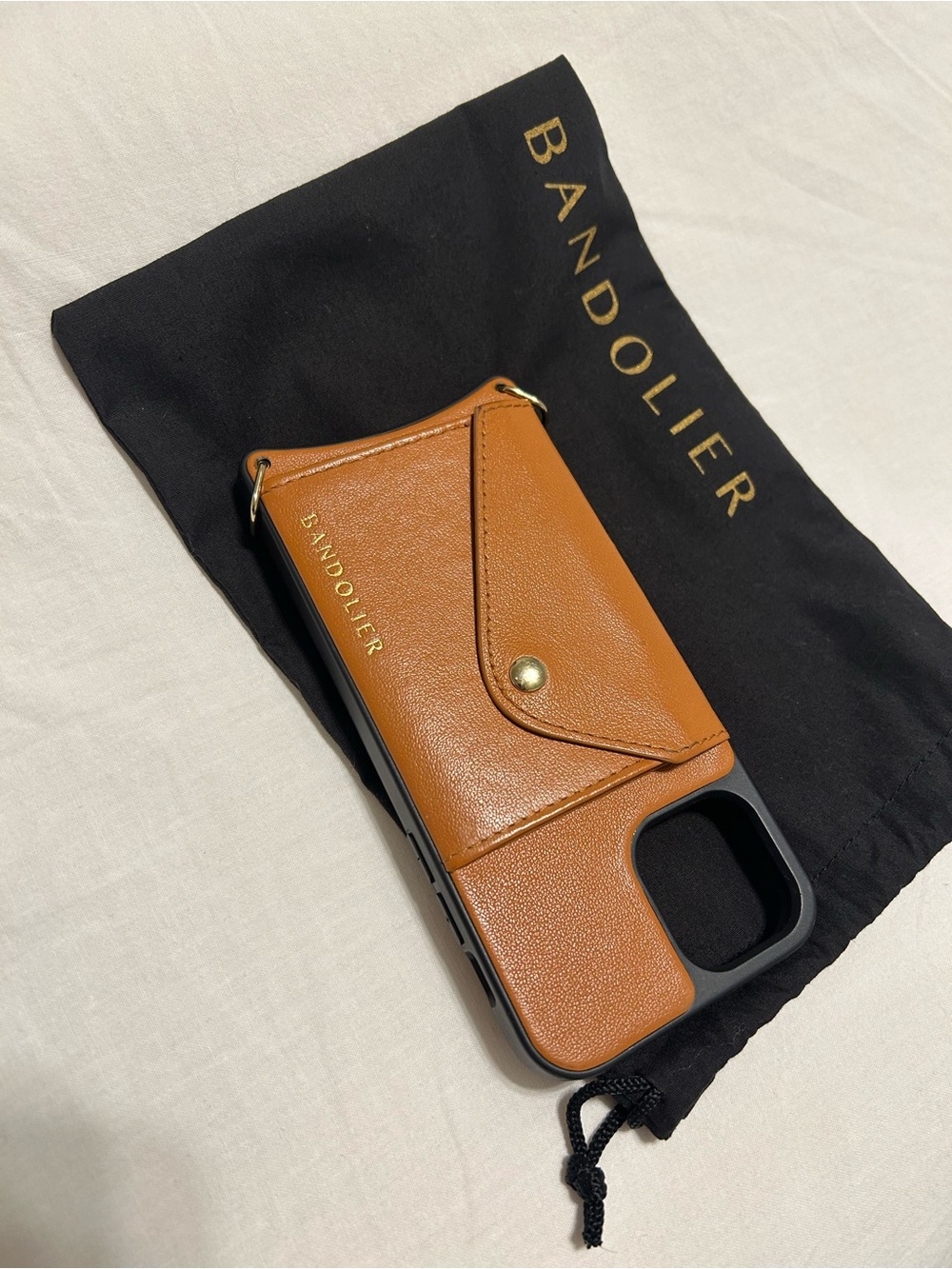 Bandolier Cognac Leather Crossbody Strap with iPhone X Case - Picture 2 of 4